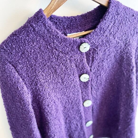 💗 3/$10 💗 WindiRiver Loop Knit Button Front Cardigan Purple Medium EUC - Picture 6 of 14